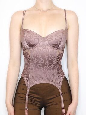 Y2K Victoria’s Secret Silk Lace Corset Bustier Mauve Top